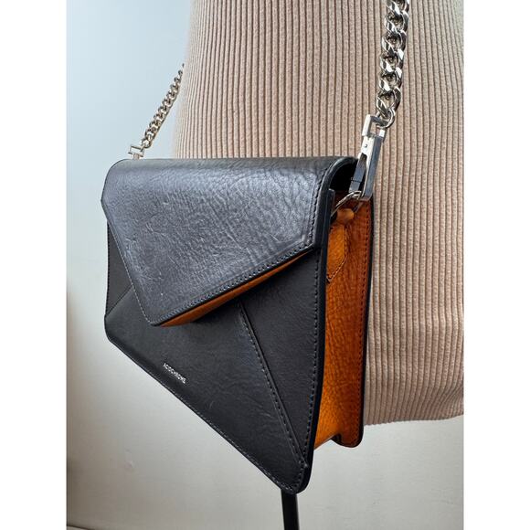 Acidchrome Handbag Black Camel Leather Magnetic Chain Strap Clutch Crossbody Bag - Picture 4 of 7